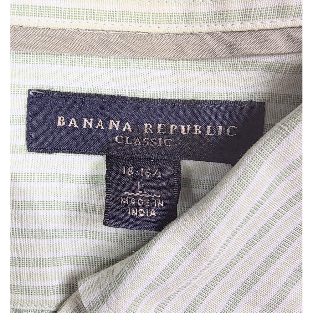 Banana Republic Classic Green Striped Floral Trim Button Up Shirt Men's Size L - Picture 3 of 5